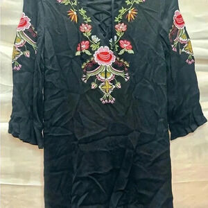 Black Embroidered Floral Top